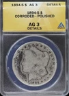 1894-S $1 Morgan Silver Dollar ANACS AG 3 Details
