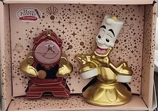 NEW Disney Beauty & The Beast Cogsworth Clock Lumiere Salt & Pepper Shakers Set