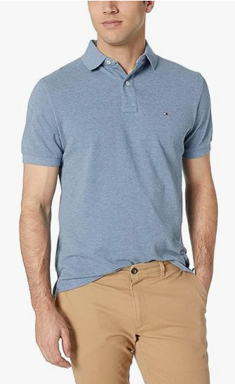 Мужская рубашка поло обычного покроя с коротким рукавом Tommy Hilfiger среднего синего цвета однотонная 4490₽