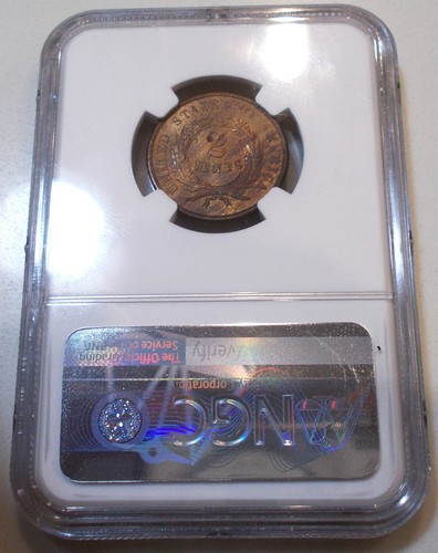 1865 2 cent piece fancy 5! graded ms63 by ngc! 1865/1865 ERROR? - Picture 6 of 6