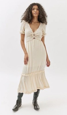 Urban Outfitters UO Picnic Time Midi Dress Cream Cottagecore Prairie Dress Med