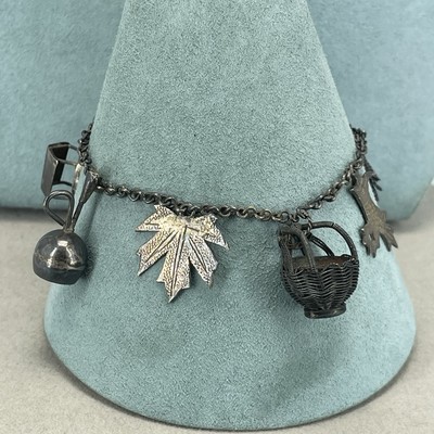 vintage 925 sterling silver charm bracelet filigree metal work dangle no marking
