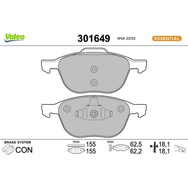 Valeo 301649 Bremsbelagsatz FüR Volvo Ford Mazda Focus C MAX Grand C MAX Kuga 3-image