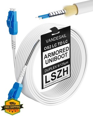 VANDESAIL OS2 LC to LC Armored Fiber Cable 100ft