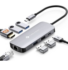 USB C Hub Ethernet, 7-in-1 USB-C Hub Multiport Adapter with 1 Gbps Ethernet, 4K@