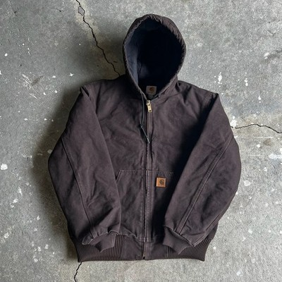Carhartt J130 DKB brown hooded work wear jacket Small