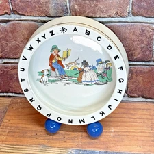 1920s Bridgwood England Child's Antique Porcelain Baby Dish Alphabet Bowl