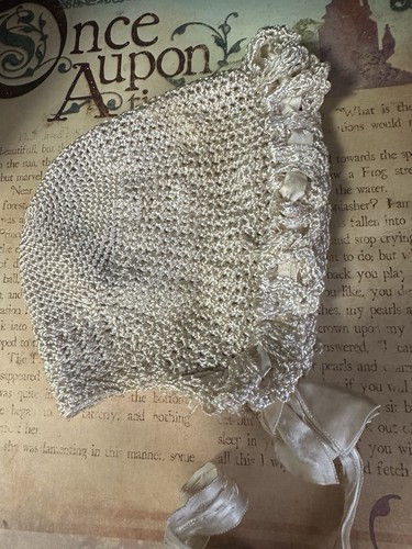 Antique Silk Baby Bonnet Crochet Ruffles For Baby Or Doll  Dainty Rare