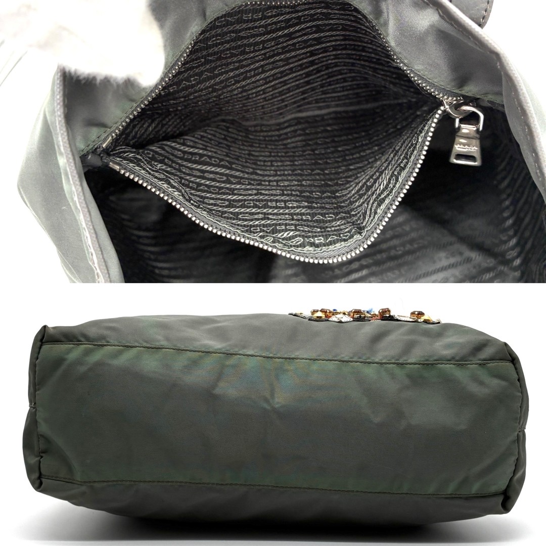 PRADA tote bag robot studs stone patchwork bijoux nylon leather white tag shou thumbnail 5