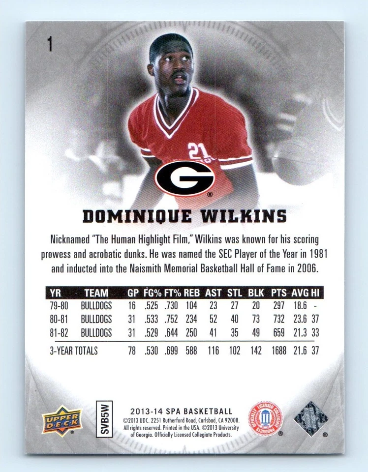 2013-14 SP Authentic Dominique Wilkins Georgia Bulldogs #1 - Image 2 of 2