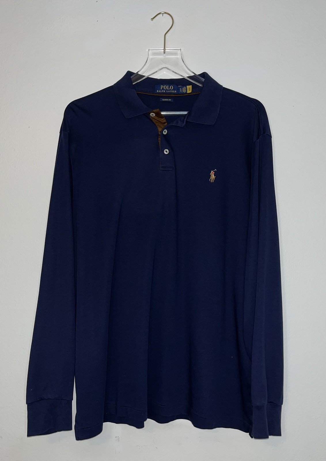 Polo Ralph Lauren polo manica lunga uomo XL blu vestibilità classica carne pony