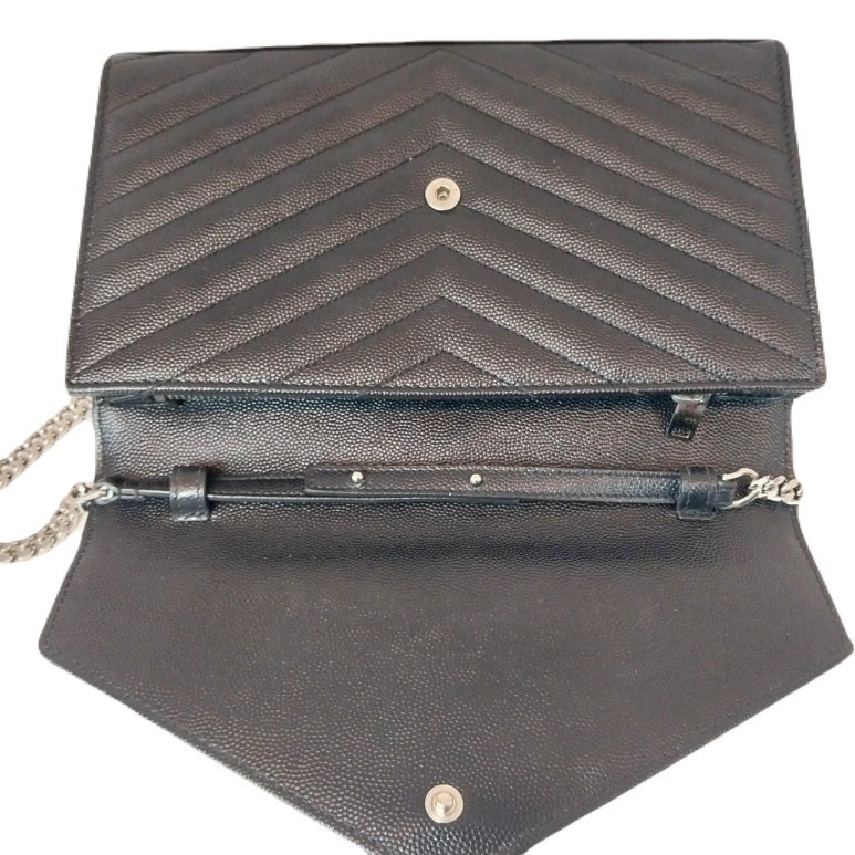 Saint Laurent Nero Monogram Matelassé Cassandra Medium Argento Catena Tracolla