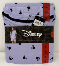 Women's Size M Disney Minnie Mouse 2-Piece Short Pajamas Set Pockets Purple