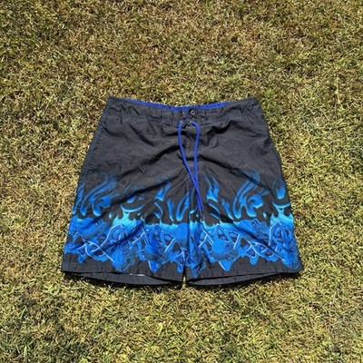 Vintage No Boundaries Board Shorts Mens 36 Black Tribal Flame Skull Surf Y2K 90s