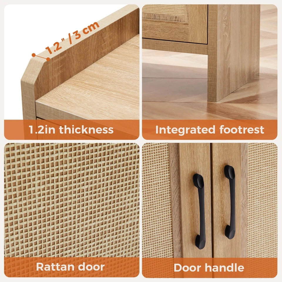 Zapatero de almacenamiento para entrada, zapatero de ratán natural, madera... Foto 4 de 4