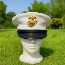 Marine Corps USMC Dress Blue Enlisted White Service Cap Hat Military Uniform