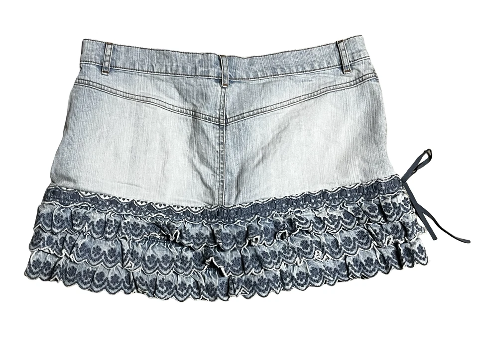 London Jean Mini Falda Mujer 12 Denim Volantes Encaje Boho Festival Bordado Foto 2 de 4