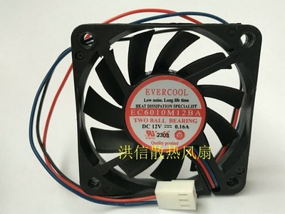 1 PCS   EVERCOOL  Fan   EC6010M12BA  DC12V  0.16A   60*10MM  3  Pin cooling fan 