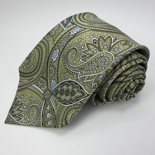 Geoffrey Beene Men’s Green Paisley Hand Made 100% Silk Neck Tie Designer 61”L