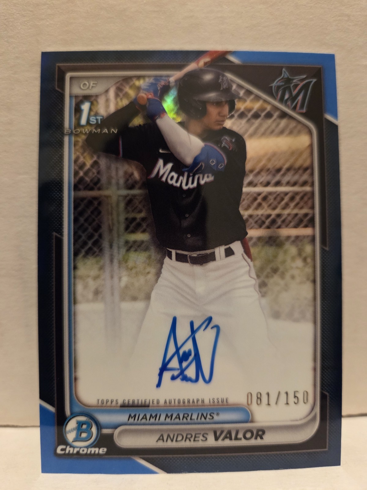 Andres Valor 2024 Bowman Chrome Blue Refractor Auto /150 1st Prospect Rookie