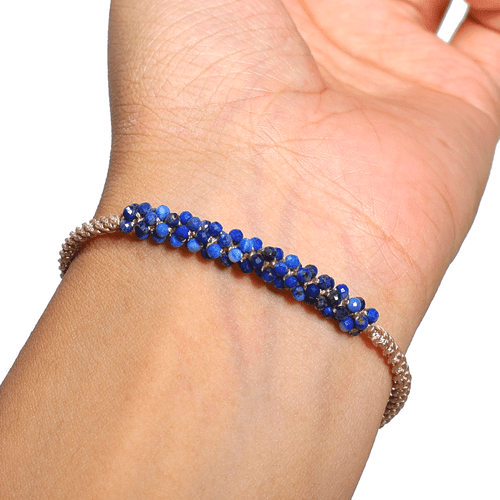 Bracciale Cristallo Gemma Macramè Colore Lapislazzuli Naturale Blu Stellare~ Naturale Lapislazzuli Colore Oceano Profondo - Foto 5 di 10