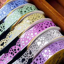 Decorative Washi Tape Set - 6Rolls Glitter Lace Washi Tape for Card Making Suppl