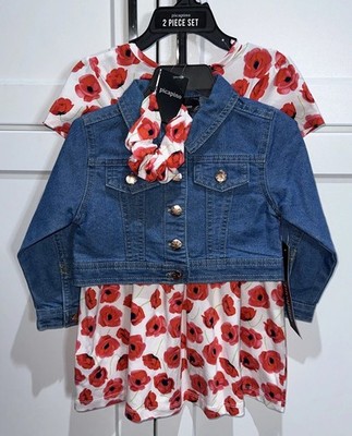 NWT Picapino Toddler Girls  3 Pc Dress And Jean Jacket Set - Size 2T