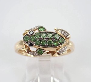 Authentic Silver 2Ct Round Simulated Emerald Frog Engagement Ring 14K Gold Plated