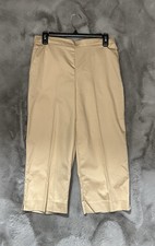Alfred Dunner Cropped Pants Beige Elastic Waist Pull-On 8 Comfort Lounge Church