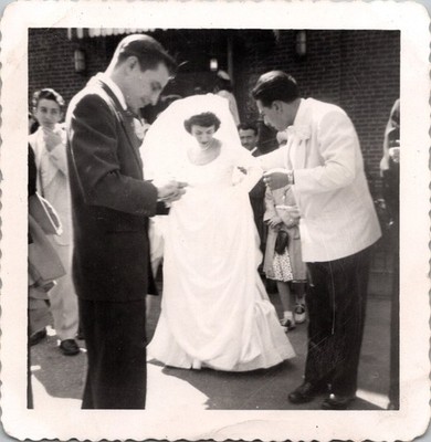 Vintage 1950s Wedding Photo Bride Groom Black White Deckled Edge Original Print