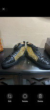 Christian Louboutin Men  s Black Leather Spiked Low-Top Red Sole EU45 US11.5 1;1