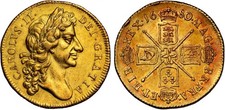 Charles II 1680 Two-Guineas, 2nd bust, AU Details, very rare date