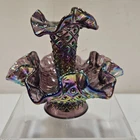 QVC Fenton Mini Single Horn Carnival Epergne Diamond Lace