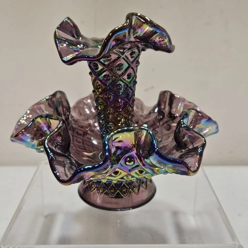 QVC Fenton Mini Single Horn Carnival Epergne Diamond Lace