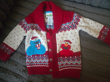 Sesame Street Cookie Monster Elmo Christmas Fair Isle Cardigan Sweater 18 Mo