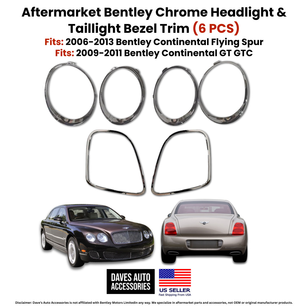 Chrome Bezel Trim Rings Headlight Taillight Bentley Continental Set