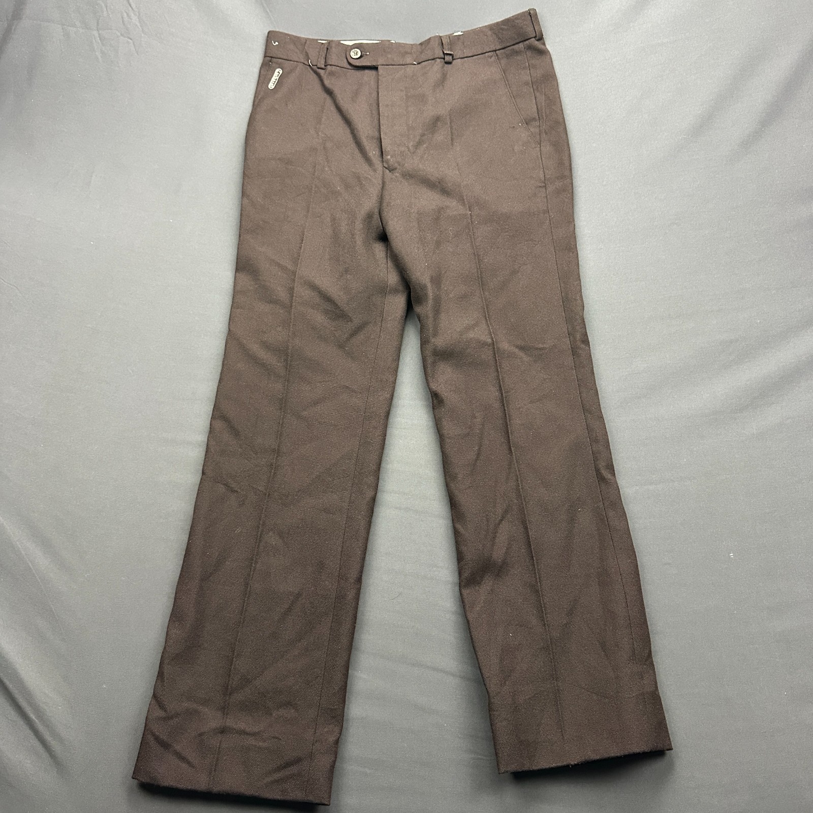 Cacharel, Vintage Cacharel Trouser Pants Mens 34 Brown Twill Logo Straight Leg Flat Front