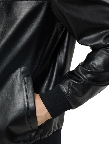 Mens Genuine Leather Hooded Jacket Motorcycle Zipper Leather Hoodie Sweatshirt - Picture 4 of 5