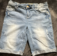 Justice Girls 16 Bermuda Light Blue Denim Shorts Stretch Cuffed Distressed