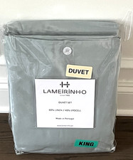 LAMEIRINHO Solid Green Linen Blend KING Duvet Cover SET Portugal