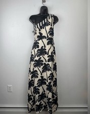 Farm Rio Women One-Shoulder Linen Palm Tree Dress Size Small