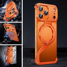 For iPhone 17 Pro Max 16 15 14 13 Rotatable Ring Stand Z-Shape Metal Bumper Case