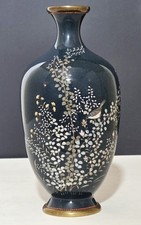 Antique Japanese Meiji Era Cloisonne Vase w Birds & Flowers Exceptional