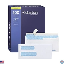 Columbian #8 Security Envelopes, 500 Count, Double Window, Self-Seal, White