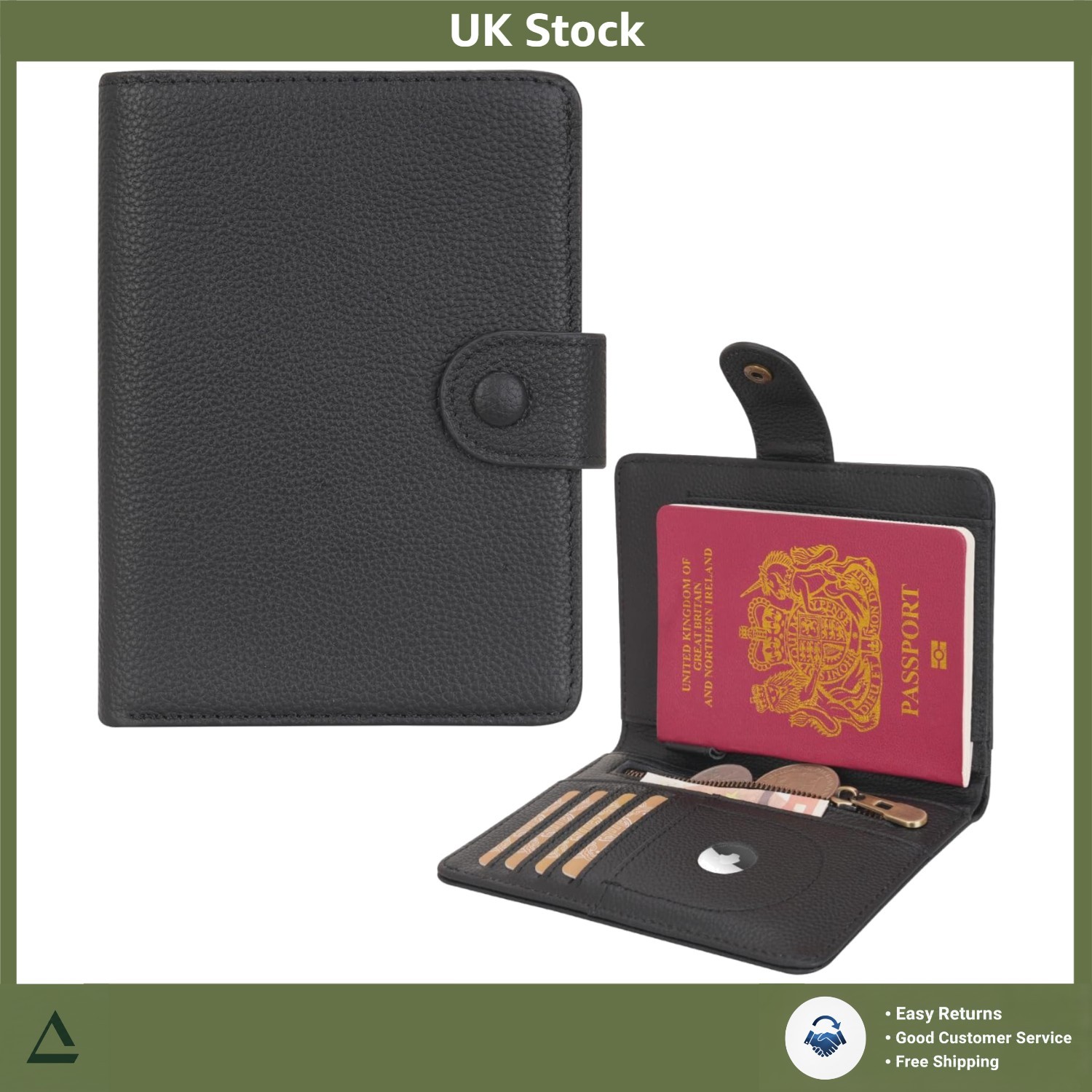 Elegant Genuine Leather RFID Passport Wallet Holder with Card Slots & Pocket