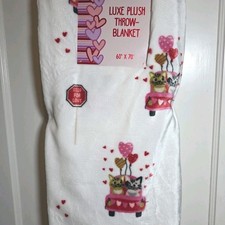 Valentine Love Cats Luxe Plush Throw Blanket 60  x70  NEW