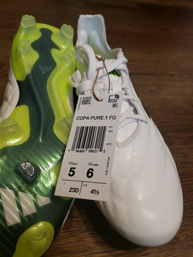 SIZE 5 ADIDAS COPA PURE.1 FG SOCCER CLEATS WHITE AND GREEN MENS HQ8971 NEW - Picture 10 of 10