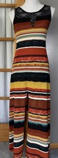 Peppe Peluso Striped Maxi Dress Women’s M Red Brown Lace Beads Beach Boho READ