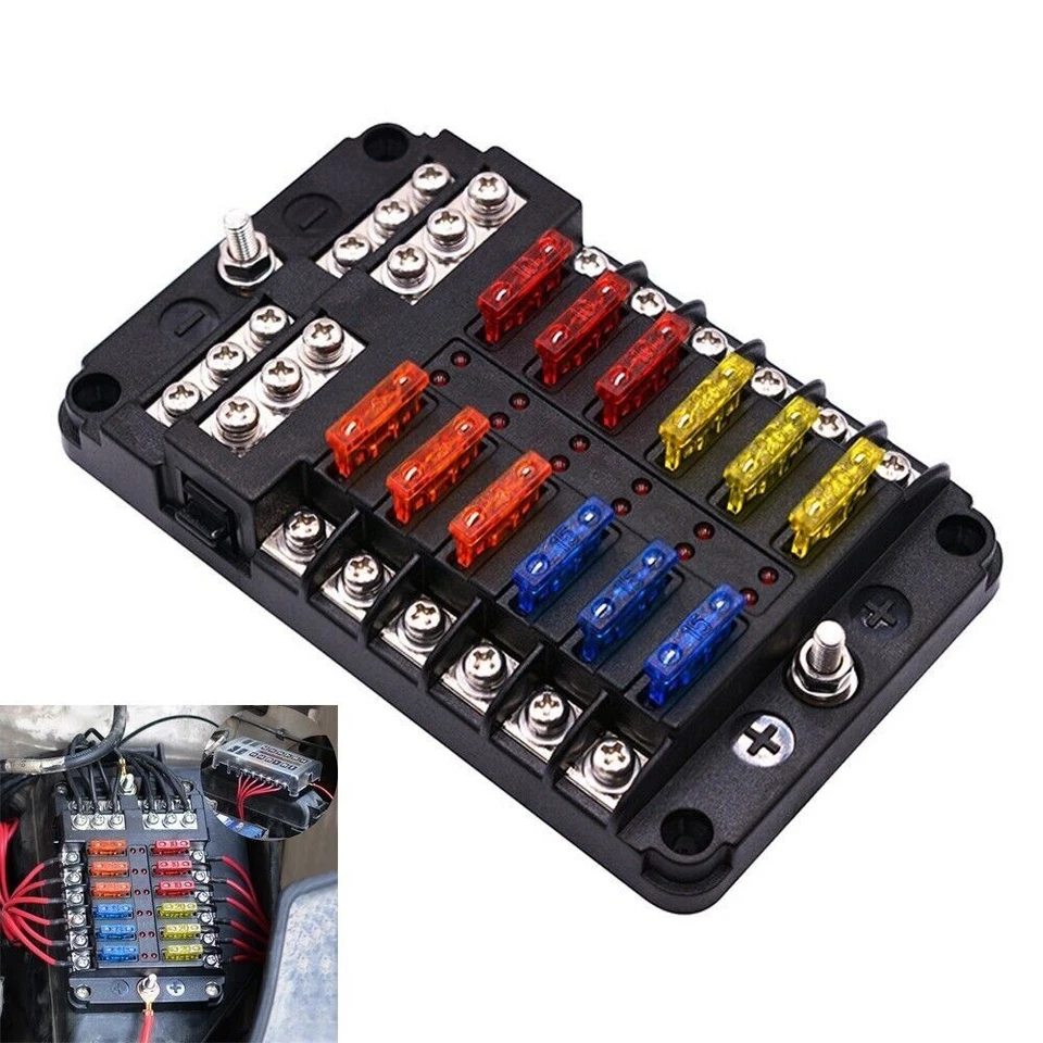 12-Way Fuse Box Block w/ LED Light Indication for Car Truck Boat RV Marine 32V - Image 3 of 4