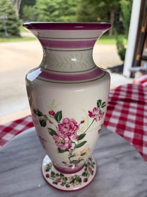FTD Laura Ashley Home Pink Green Yellow Floral Botanical Ceramic Vase 9 3/8  H